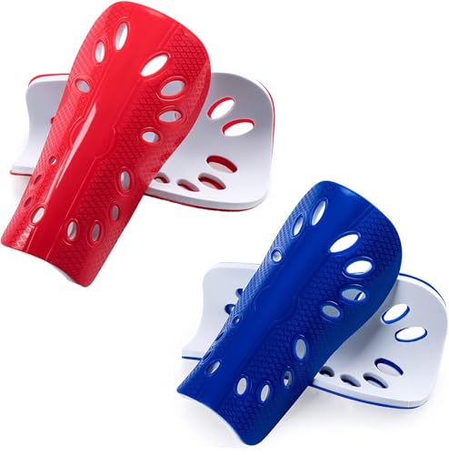 Soccer Shin Guards, 2 Pair Lightweight and Breathable Shin Guard Sleeves for Adults Football Player, Calf Protective Gear Shin Guards for Men Women (Bigger Shin Guards) - color: Blue and Red