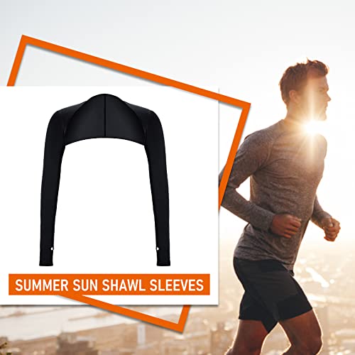 Aster Cooling Shawl Arm Sleeve with Finger Hole Sun Protection Cooler Shrug Arms Wrap 2-piece - color: Black