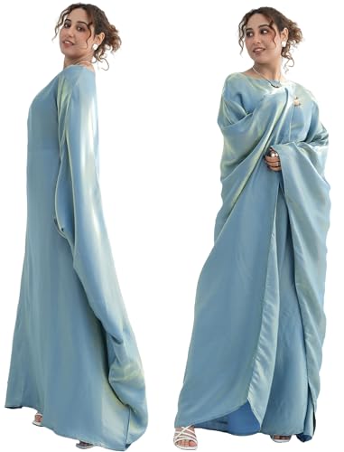 Dubai Bat Sleeve Dress Shiny Robe for Women Muslim 1pc Abaya Eid Prayer Clothes Soft Dubai Travel Party Dress Maxi Abaya - color: Greena, size: Large