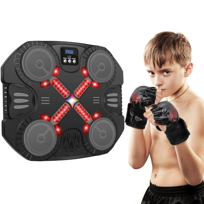 Music Boxing Machine Sport Toys for Kids and Adults,Wall Mounted Bluetooth Smart Punching Target,Training Pad Toy with Boxing Glove,Ideas Toys for Boys Girls Kids 3 4 5 6 7 8 9 10 11 12+ Years Old - color: Black S