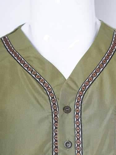 Mens Kaftan Thobe V-Neck Half Sleeve Muslim Robe Dubai Long Gown Saudi Arab Thobe Robes for Summer Beach - color: Green, size: X-Large
