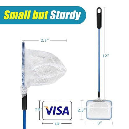 AQUANEAT Aquarium Fish Net, Small Fish Tank Cleaning Net, Food Wastes Skimmer for Small Ponds and Pools - size: 3 inch