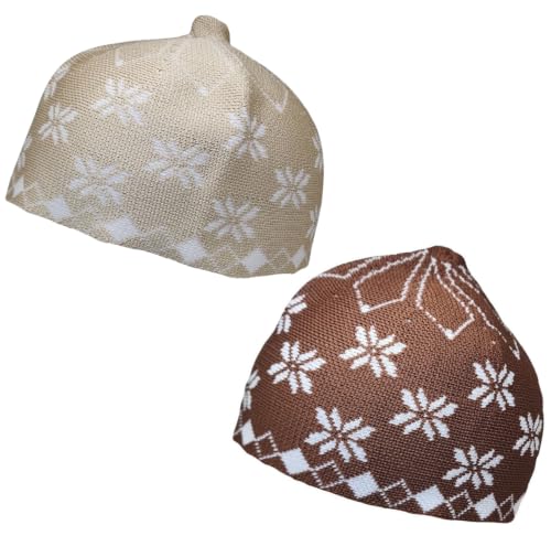 Set 2 PCS. Muslim Beanie Skull Cap AMN-266P2 Islam Kufi Hat Taqiyah Eid Gift - color: Color Style 2