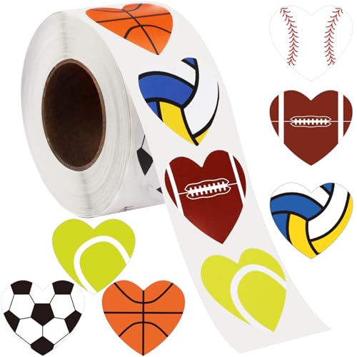 FEBSNOW 600Pcs Heart Sports Stickers, Self Adhesive Valentines Day Stickers - style: Sports