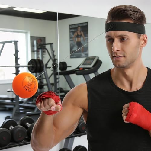 Punching Ball with Headband Adjustable Breathable Soft | Home Boxing Reflex Ball Punching Game for Men Women Adults Beginner Workout Exercise Relief Fitness MMA - color: Orange