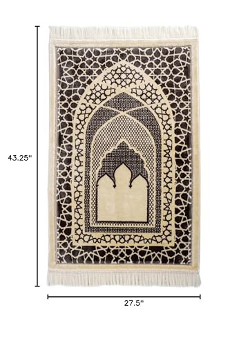 Modefa Turkish Islamic Prayer Mat - Velvet Janamaz - Intricate Praying Rug Ramadan Eid Gift - Traditional Muslim Seccade for Men Women - Saray (Charcoal Grey) - color: Charcoal Grey