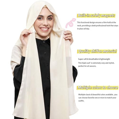 Instant Hijab Set 3-in-1 Chiffon Hijab Scarf for Women with Built-in Magnets and Undercap Head Wraps - color: Beige