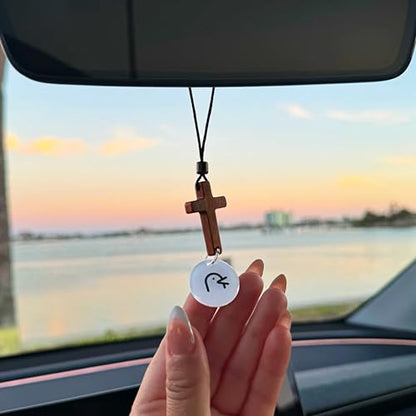 Daily Bible Verse Rearview Mirror Cross Ornament – Daily Scripture Car Charm Hanging Cross for Car with “I Am with You Always” Medallion (White) - color: White