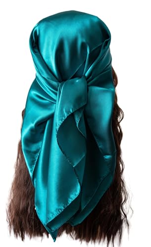 vabovin Satin Head Scarf for Women Solid Color, 35×35 in - color: 209 Teal
