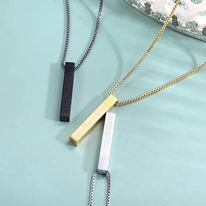 Qitian Islamic Jewelry Gifts for Women Muslim Pendant Gold Allah Arabic 3D Bar Necklaces Ayatul Kursi Necklace Islam Eid Ramadan Gifts for Women Men - color: F--Silver-Muslim Necklace for Men