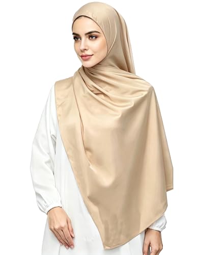 Lina & Lily Luxury Satin Hijab Head Scarf Shawl Wrap for Muslim Women Extra Long - color: Beige