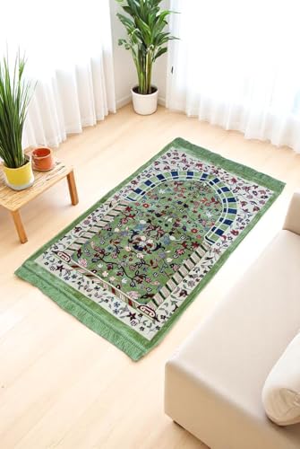 ihvan online Luxury Velvet Muslim Prayer Rug, Janamaz, Thick Soft Sajadah, Portable Travel Prayer Carpet Mat, Islamic Gift for Eid, Ramadan, Hajj & Umrah, Rawdah Green - color: Rawdah Green