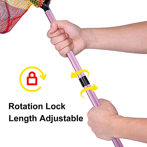 Kids Fishing Net - Telescoping Bait, Minnow, and Butterfly Net With 11.4" Depth, Handle Extends to 30" for Easy Catch and Release - color: Pink-1pack