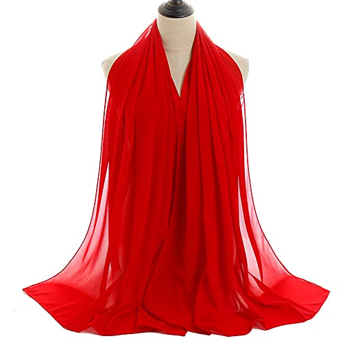 YOUR SMILE for Women Lightweight Breathable Solid Color Soft Chiffon Long Fashion Scarves Sun-proof Shawls Wrap - color: Red