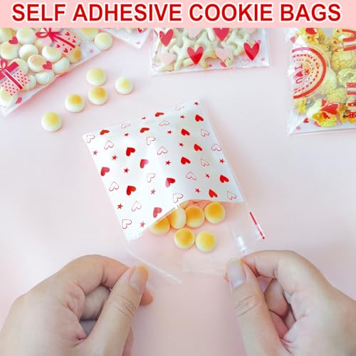 Mother's Day Cookie Bags - 200PCS 4x4 In Red Heart Self-Sealing Cellophane Treat Bags for Candy Gifts, Small Jewelry, Clear Self-Adhesive Goodie Bags for Mother’s Day, Birthday, Party Favors - 2.8 Mil - color: Red Heart 200pcs