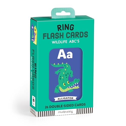 Mudpuppy Wildlife ABCs Ring Flash Cards for Kids - 26 Double-Sided Alphabet Flash Cards on a Reclosable Ring, Colorful Animal Illustrations - Learning Games for Toddlers and Preschoolers - style: Wildlife ABCs