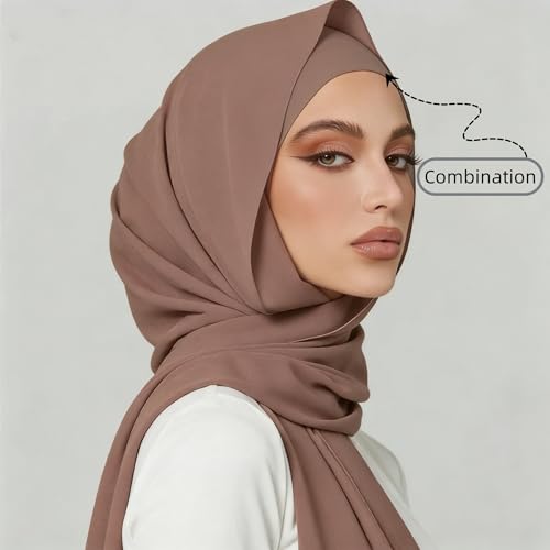 Yeieeo Instant Chiffon Hijab with Undercap (Tube or Bandage Cap), Breathable, no sweat buildup,Solid Chiffon Head Wraps - color: Light Khaki 1