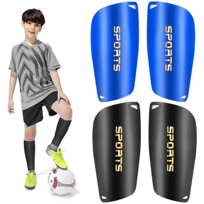 2 Pair Soccer Shin Guards Kids Youth, Shin Pads for 3-15 Years Old Boys and Girls Football Games EVA Cushion Protection Reduce Shocks and Injuries Lightweight Equipment - color: Black and Blue, size: Medium