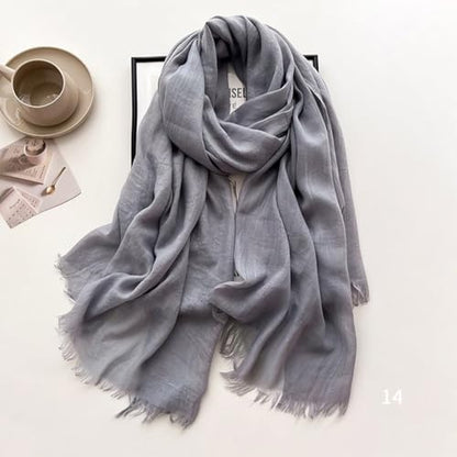 Solid color cotton and linen scarf, wrinkled all season versatile long sunscreen fashionable shawl - color: Light Gray