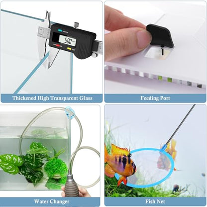 Small Glass Aquarium, 1 Gallon Desktop Fish Tank, Betta Fish Tank, Mini Aquarium Starter Kit with Air Pump LED Light Decoration Water Changer Fish Net (White) - color: White