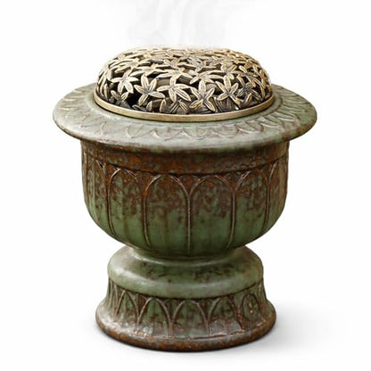 Ceramic Holder Electric Incense Burner, Classical Patterns, Elegant and High-end Hollow Design，Ultra-High Temperature, Dual Layer Protection