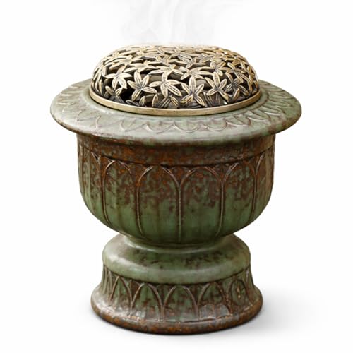 Ceramic Holder Electric Incense Burner, Classical Patterns, Elegant and High-end Hollow Design，Ultra-High Temperature, Dual Layer Protection