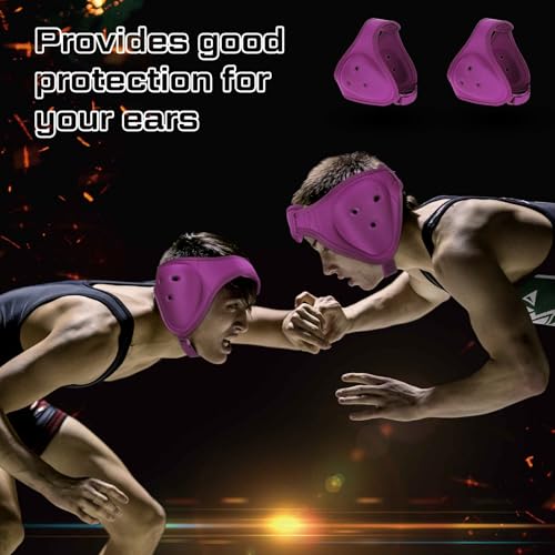 Jerify 2 Pcs Wrestling Headgear for Kids Youth Soft Grappling Headgear Wrestling Adjustable Ear Guard Protective(Dark Red) - color: purple