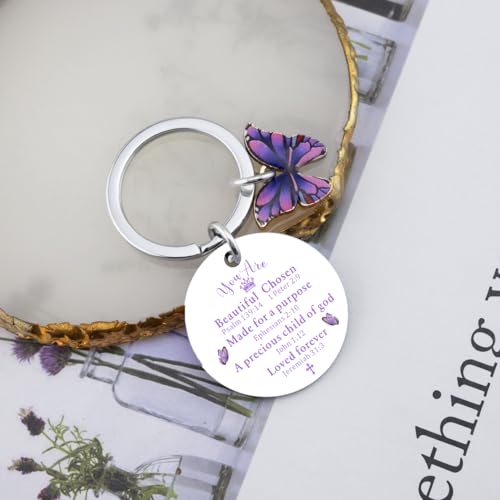 OEHEDOU Purple Gifts Butterfly Gifts For Women Bible Verse Keychain Gifts Christian Gifts For Women Religious Gift For Women Inspirational Item Purple Keychains Inspirational Gift For Women