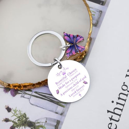 OEHEDOU Purple Gifts Butterfly Gifts For Women Bible Verse Keychain Gifts Christian Gifts For Women Religious Gift For Women Inspirational Item Purple Keychains Inspirational Gift For Women