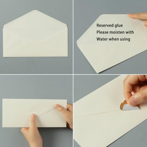 50 Count Cream Color #10 Business Envelope with Stickers, 4.13x9.49 Inches | For Office, Business, Letter Mailing - color: Cream Color