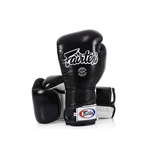 Fairtex BGV6 Angular Boxing Gloves, Locked Thumb Muay Thai MMA Kickboxing | Premium synthetic body with triple-layer foam padding. Joint protection and firm wrist support safeguard hands on heavy bags - color: Black/White, size: 12oz