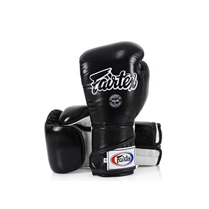 Fairtex BGV6 Angular Boxing Gloves, Locked Thumb Muay Thai MMA Kickboxing | Premium synthetic body with triple-layer foam padding. Joint protection and firm wrist support safeguard hands on heavy bags - color: Black/White, size: 12oz