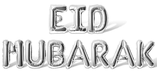 Letter Balloons - EID MUBARAK 16" Inch Alphabet Letters Foil Mylar Balloon Blessed Feast Festival Party Banner (Silver) - color: Silver