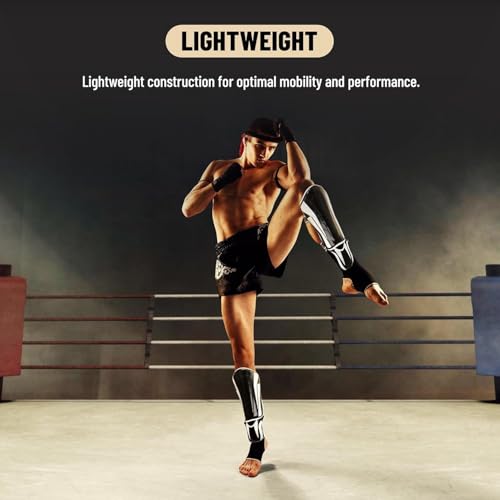 Endless Martial Arts Shin Guards | Material: ‎Faux Leather | Adjustable Thai Leg Guards with Instep Protection for Kickboxing/MMA Training and Sparring - size: Large