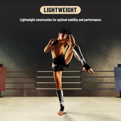 Endless Martial Arts Shin Guards | Material: ‎Faux Leather | Adjustable Thai Leg Guards with Instep Protection for Kickboxing/MMA Training and Sparring - size: Large