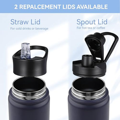 HASLE OUTFITTERS Insulated Water Bottle 22 oz Double Wall Stainless Steel Water Bottle Wide Mouth with Straw Lid & Spout Lid Keeps Cold or Hot(Navy,1) - color: Navy, size: 22 Ounces