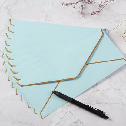 100 Pack #10 Business Envelopes with Gold Stickers, Light Blue - color: Light Blue