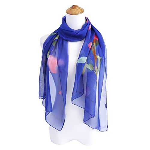 E-Clover Women Soft Floral Print Shawl Chiffon Sheer Scarf - color: Royalblue Pink