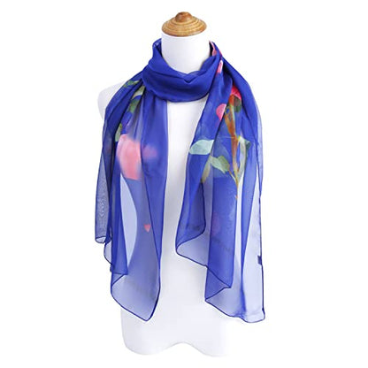 E-Clover Women Soft Floral Print Shawl Chiffon Sheer Scarf - color: Royalblue Pink