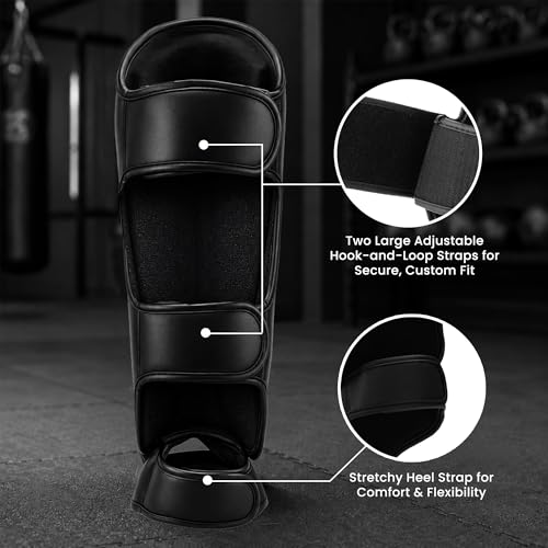 Upgraded Thickened Muay Thai Shin Guards with Instep | Enhanced Impact Protection, Kickboxing & MMA Leg Guards, Martial Arts Sparring Training, Durable for Men Women - size: Medium