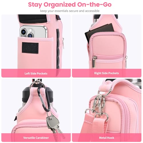 icolor Magnetic Gym Bag Water Bottle Carrier Holder with Phone Pockets & Shoulder Strap,Gym Magnetic Bag 5 Built-in Magnets Gym Accessories Organizer Sling Bottle Bag Pouch Sleeve - color: Pink