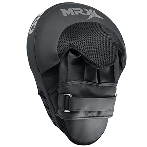 MRX Gel Tech Boxing Hook & Jab Pads MMA Focus Punching Mitts Training Thai Kick Strike Shield Curved Black/White - color: Black/Silver