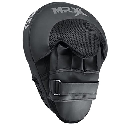 MRX Gel Tech Boxing Hook & Jab Pads MMA Focus Punching Mitts Training Thai Kick Strike Shield Curved Black/White - color: Black/Silver