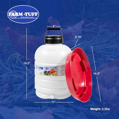 FARM-TUFF Hanging Chicken Waterer, 5 Gallon Capacity - Plastic Poultry Fountain with Top Fill Design - Automatic Water Dispenser for Chickens, Ducks, Turkeys & Game Birds - size: 5G