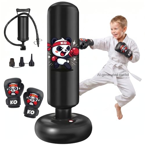 Inflatable Punching Bag for Kids: Qoosea 48 Inches Kids Bop Bag Boxing Gloves & Air Pump Dinosaur Toy Gift for Toddler & Kid Ages 3-8,Freestanding Punching Bag Easy to Inflate,Boxing Bag - color: Black