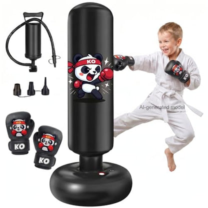 Inflatable Punching Bag for Kids: Qoosea 48 Inches Kids Bop Bag Boxing Gloves & Air Pump Dinosaur Toy Gift for Toddler & Kid Ages 3-8,Freestanding Punching Bag Easy to Inflate,Boxing Bag - color: Black