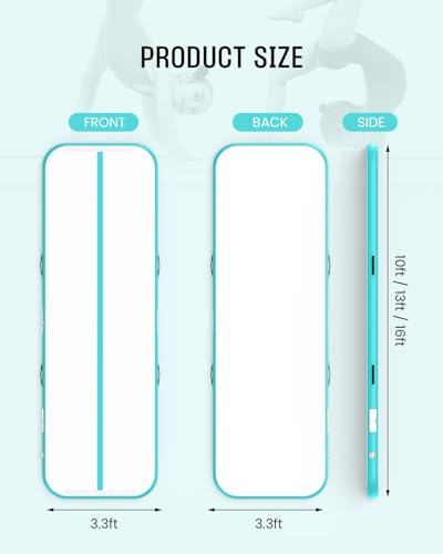 Inflatable Gymnastics Mat 10ft/ 13ft/ 16ft, 4 inches Thickness Gymnastic Mats with Electric Pump and Carry Bag for Kids Home Use Outdoor Training Yoga Cheerleading Gym Studio Backyard Park