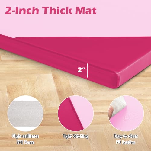 Giantex 4'x10'x 2" Gymnastics Mat, 4-Panel Folding Aerobics Exercise Mat w/Hook & Loop Fastener, Carrying Handle, Portable Tumbling Mat for Stretching Yoga Cheerleading Martial Arts