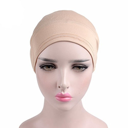 Women Flower Elastic Turban Beanie Head Scarf wrap Chemo Cap hat for Cancer Patient - color: Khaki