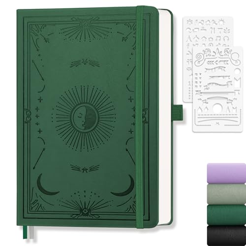 Dotted Journal for Women Men, 192 Pages A5 Notebook Journal, Hardcover Notebook with 100Gsm Thick Pages, Leather Note Book for Writing, Travel, Business, Office, Prayer 5.7 x 8.3, Dark Green - color: Dark Green, style: Dotted